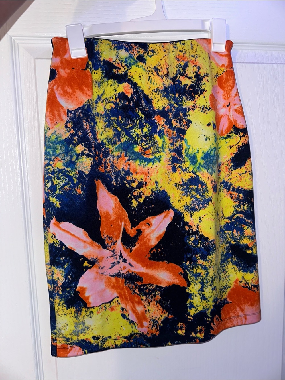Betsey Johnson Vibrant Floral Pencil Skirt - Yellow, Orange & Navy